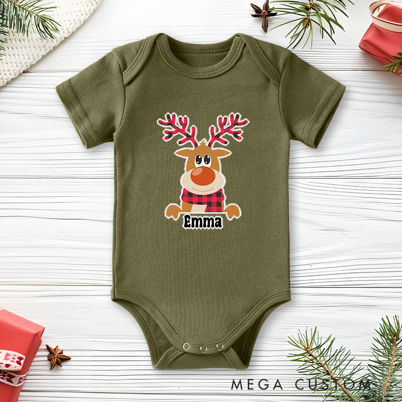 Personalized Baby Onesie and Xmas Baby Bodysuit with Cute Reindeer Design for Baby's Christmas Festive Celebration
