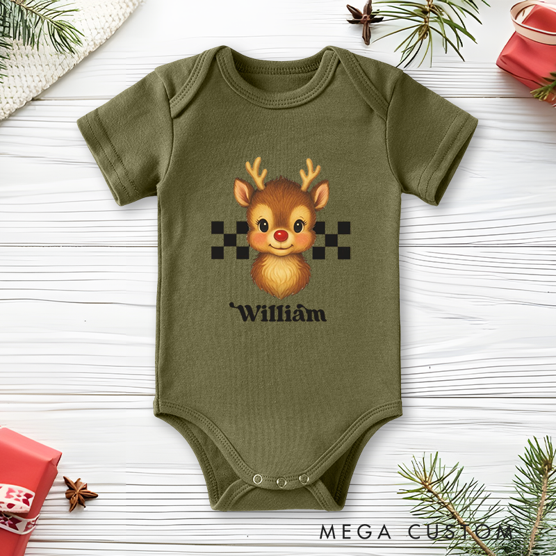 [Copy]Personalized Baby Onesie and Xmas Baby Bodysuit with Santa and Christmas Tree Truck Design for Baby's 1st Christmas