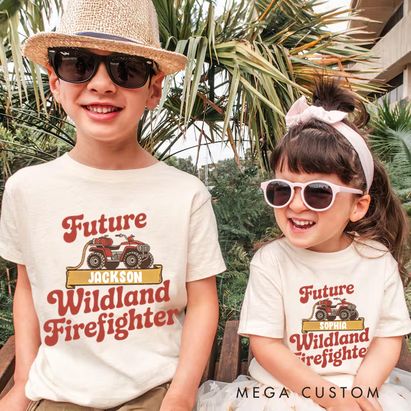 Personalized Wildland Firefighter Inspired Kids T-Shirt with Custom Name and Bold Future Firefighter Graphic Kids T-Shirt