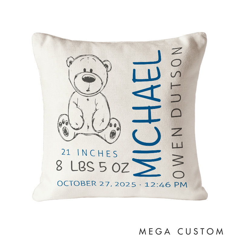 Personalized Teddy Bear Birth Stats Baby Pillow Birth Announcement Gift New Baby Shower Gift 