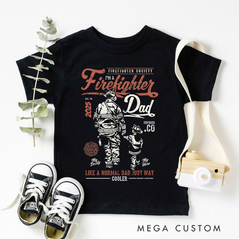 Personalized Firefighter Dad Kids T-Shirt with Custom Year and Cool Firefighter Graphic for Heroic Fathers Kids T-Shirt
