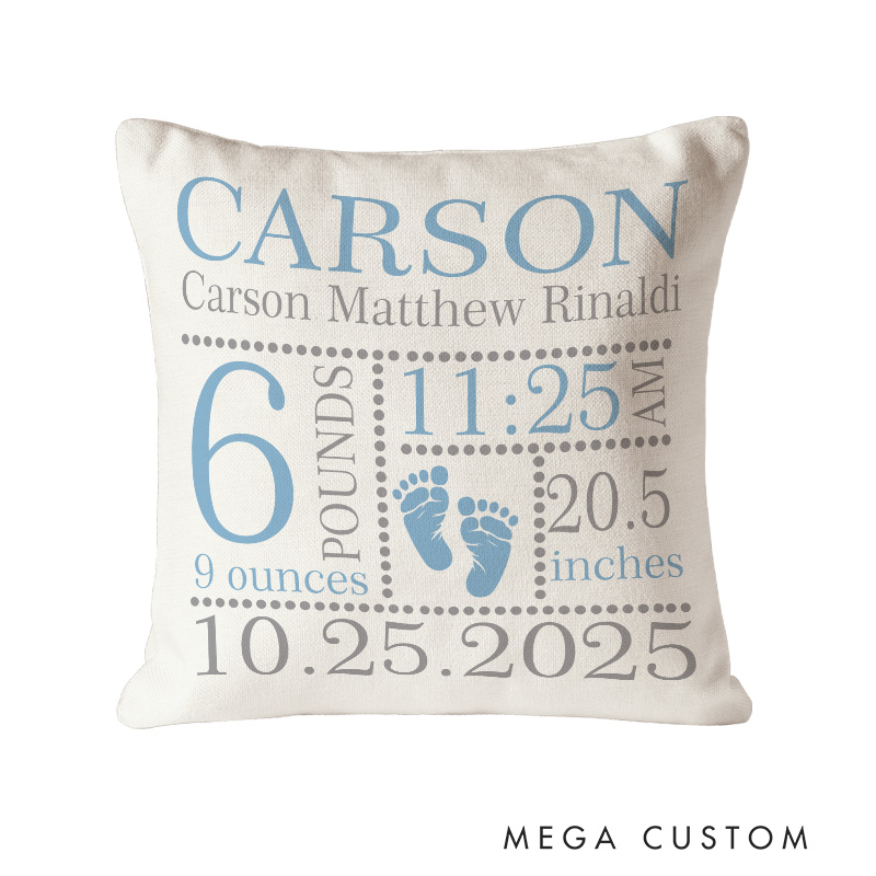 Personalized Boys Birth Announcement Baby Pillow New Baby Gift