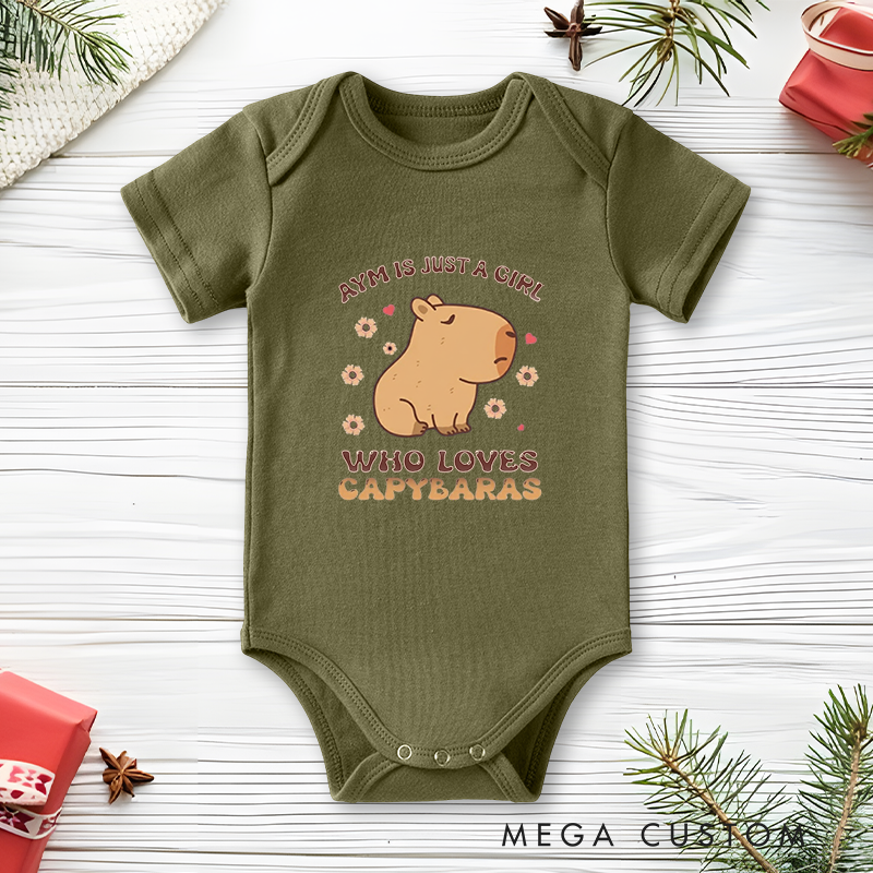 Personalized Baby Onesie and Cute Baby Bodysuit with Adorable Capybara and Floral Design for Animal Lovers