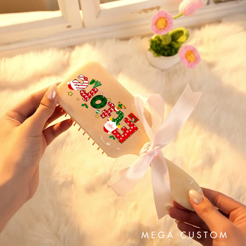 Personalized Holiday Hair Brush with Custom Name and Cheerful Christmas Design for Festive and Fun Grooming Hair Brush