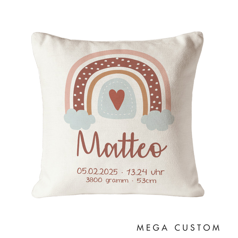 Personalized Rainbow Baby Throw Pillow with Birth Dates New Baby Girl Boy Gift