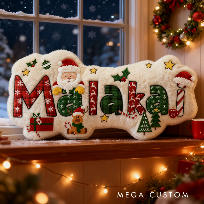 Personalized Christmas Name Santa Claus Style Cute Custom Kids Room Festive Cozy Holiday Pillows