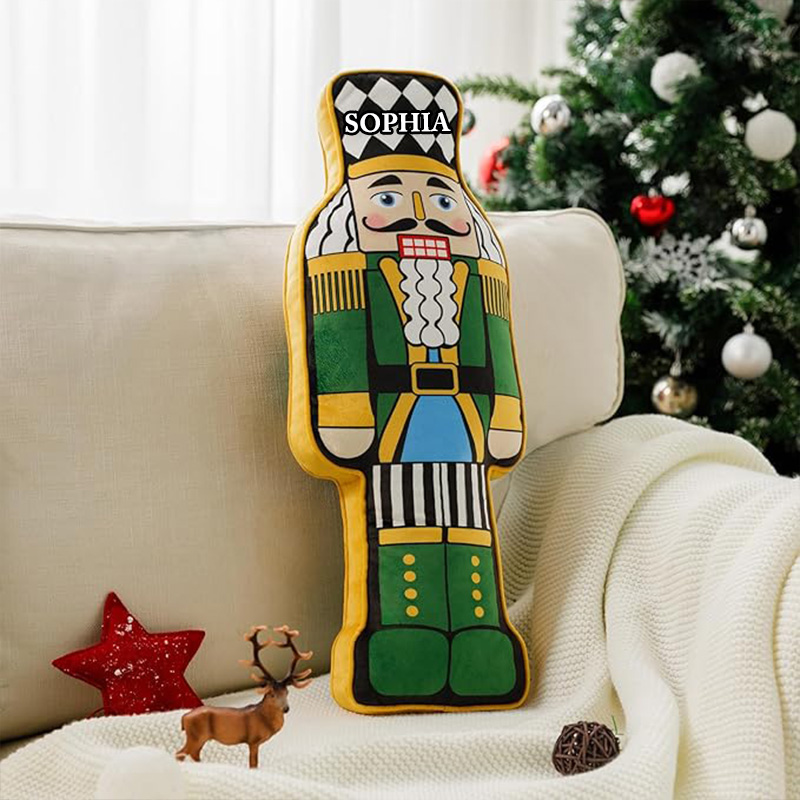 Personalized Nutcracker Name Custom Kids Gift Christmas Classic Soldier Red Green Festive Soft Decorative Pillow