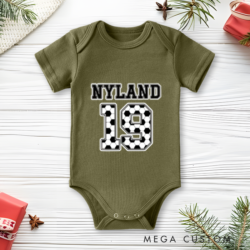 Baby Soccer Onesie Bodysuit with Name and Number Design Soft Cotton Newborn Outfit Gift for Baby Boys and Girls