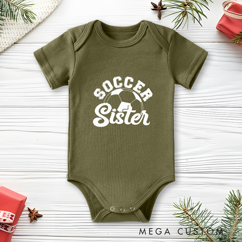 Personalized Double Sided Soccer Baby Onesie with Editable Front Title and Custom Name And Number on Back  Soft Cotton Fabric