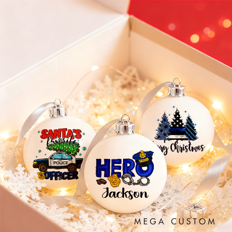 Personalized Police-Themed Christmas Ornaments Custom Designs Set of 3 Gift for Law Enforcement Heroes
