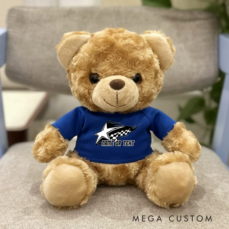 Personalized Racing Star Brown Bear Plush Toy Custom Name or Text Gift
