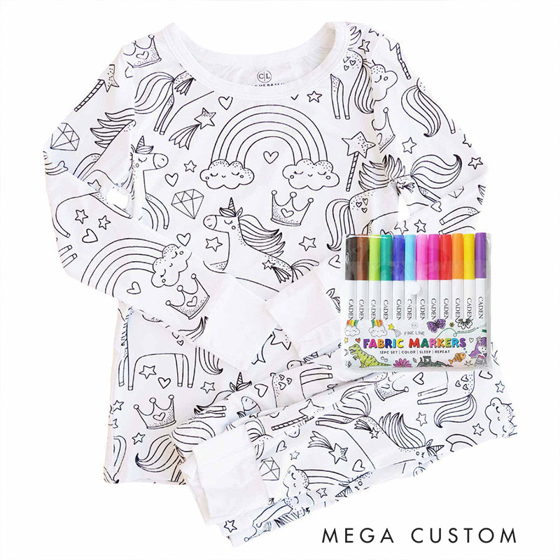 Personalized Dream Horse Rainbow Name Custom Creative Gift Magical Fantasy Style Fun Playful Cozy Dream Cute Kids Art Coloring Adventure Joyful Colorable Two Piece Pajama Set