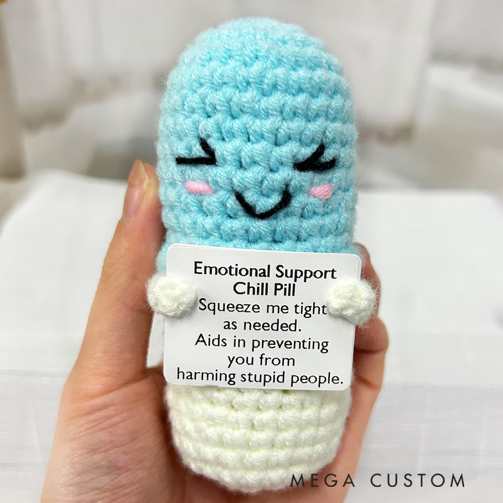 Personalized Crocheted Emotional Support Chill Pill Cute Stress Reliever Gift 