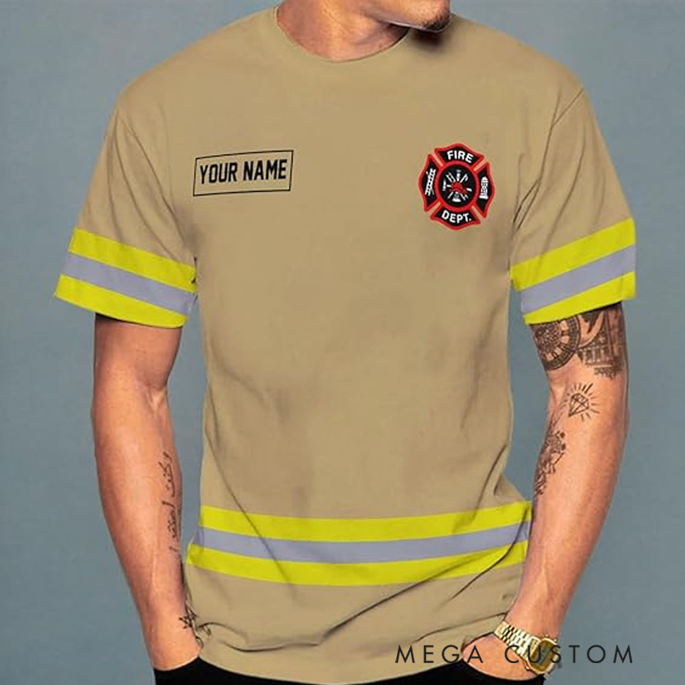 Personalized Firefighter Full Print T-Shirt Gift Custom Name and Flag Design
