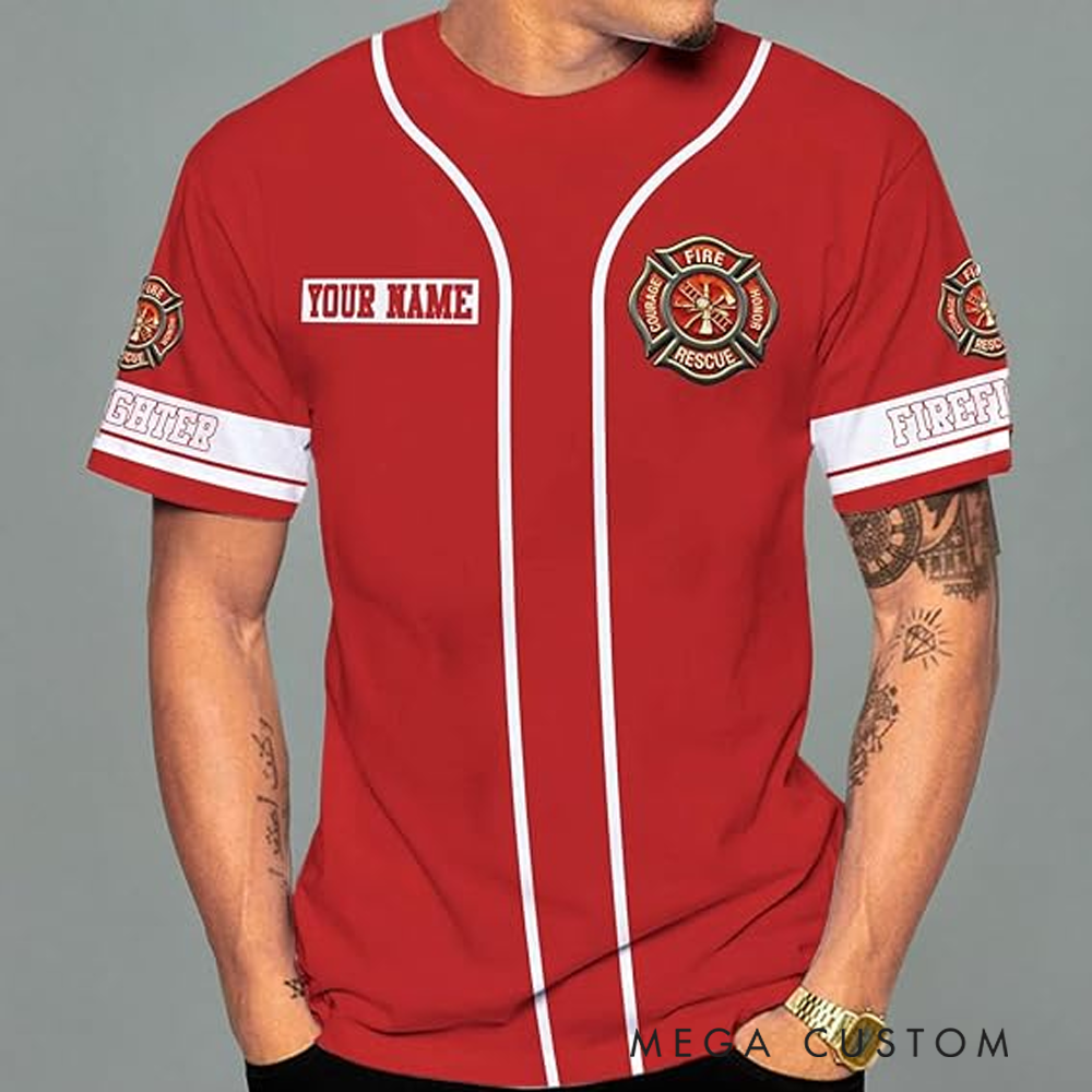 Personalized Firefighter Full Print T-Shirt Gift Custom Name and Department Logo Design