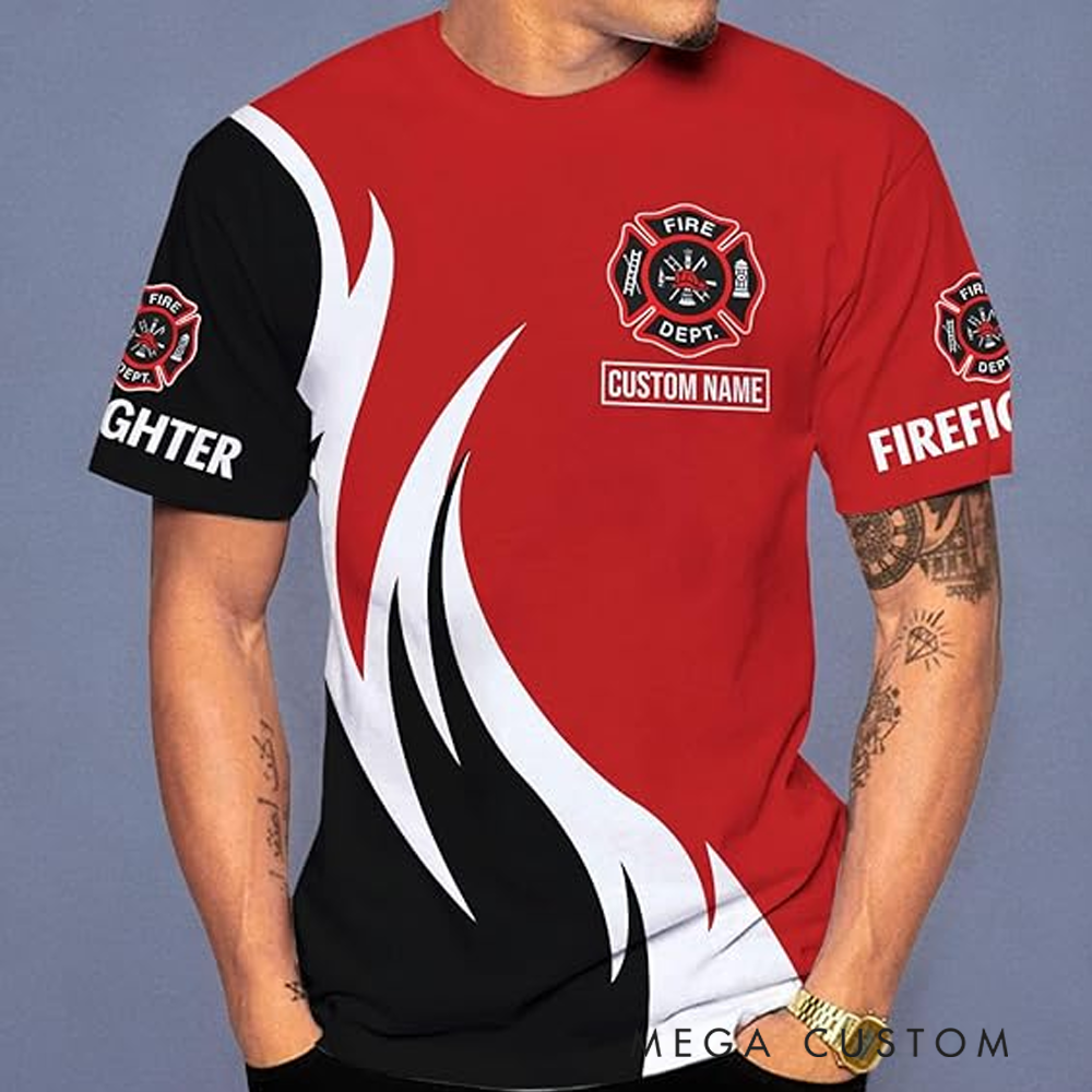 Personalized Firefighter Full Print T-Shirt Gift Custom Name and Tribute Design