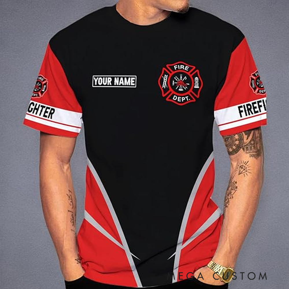 Personalized Firefighter Full Print T-Shirt Gift Custom Name and Memorial Tribute Design