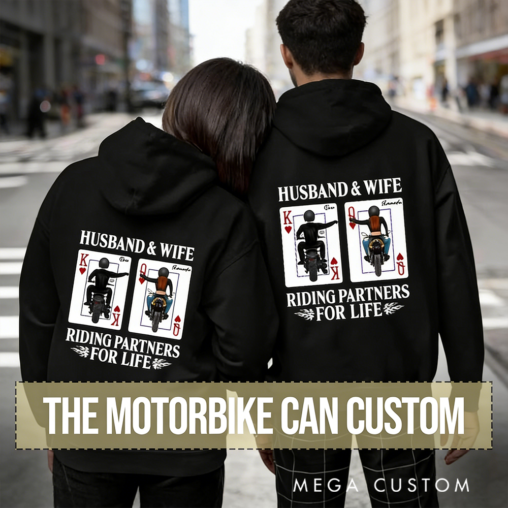 Personalized Husband & Wife Hoodies Riding Partners for Life Gift for Biker