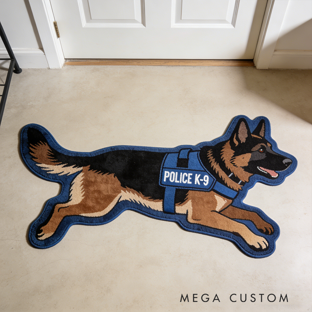 Personalized Police K9 Rug Faux Sheepskin Dog Shaped Doormat Gift