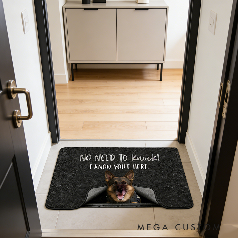 Personalized K9 Faux Sheepskin Dog Rug No Need to Knock Design 