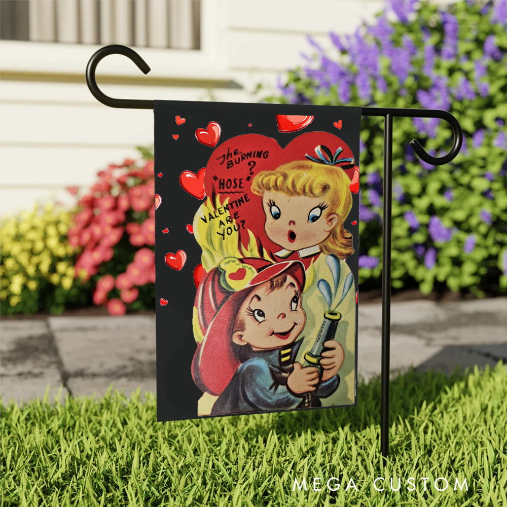Personalized Valentine's Day Firefighter Garden Flag Custom Text Design Gift