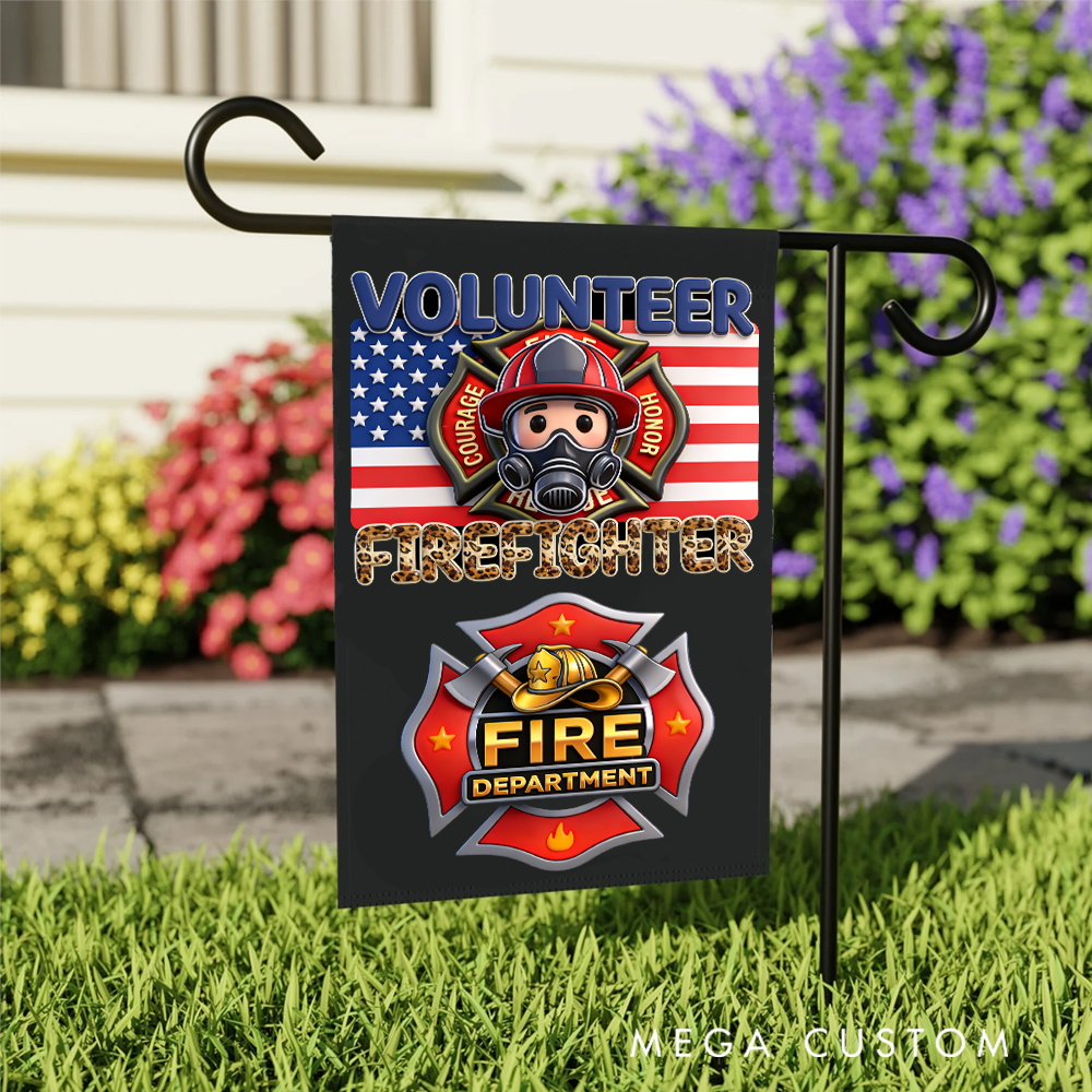 Personalized Firefighter Garden Flag Volunteer Fire Department Design Gift