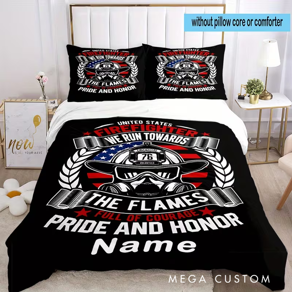 Personalized Firefighter Four Bedding Set Custom Duvet Cover Four Piece Set