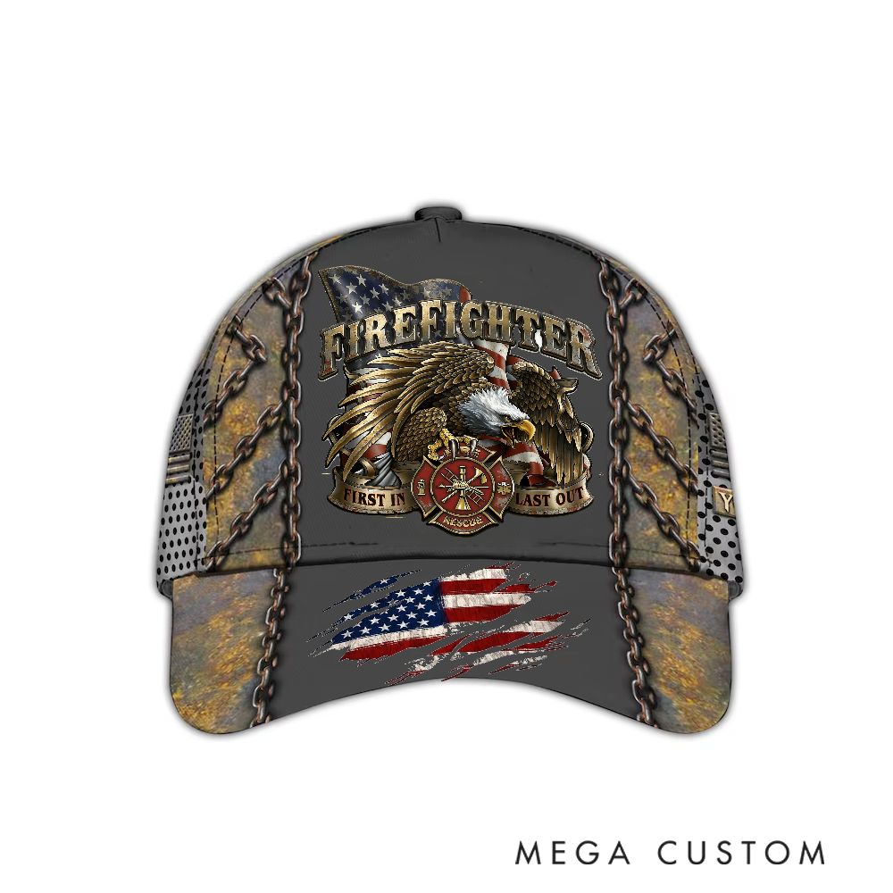 Personalized Firefighter Full Print Cap First In Last Out Design Design Firefighter Gifts