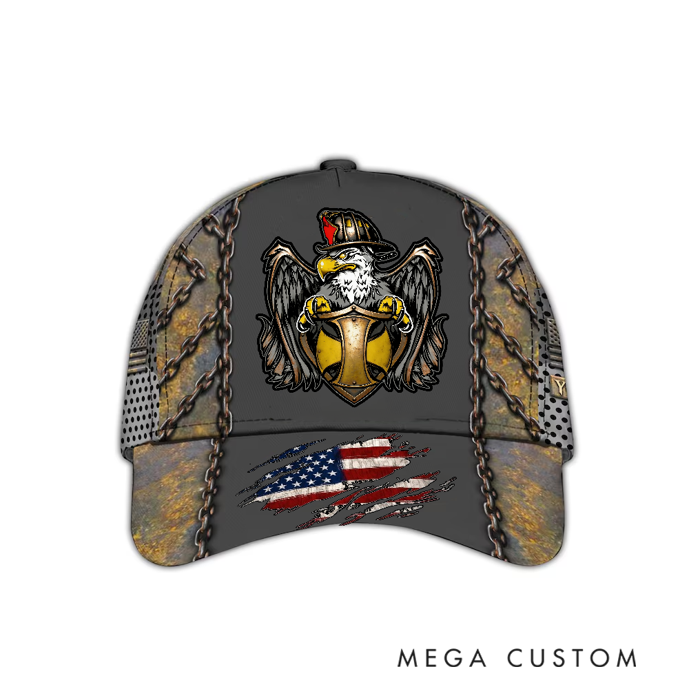 Personalized Firefighter Full Print Cap Eagle and Shield Design Firefighter Gifts