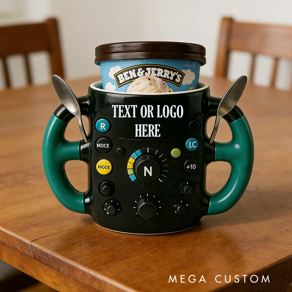 Personalized Racing Steering Wheel Ice Cream Pint Cup Holder Custom Gift for Motorsports Fans Car Lovers