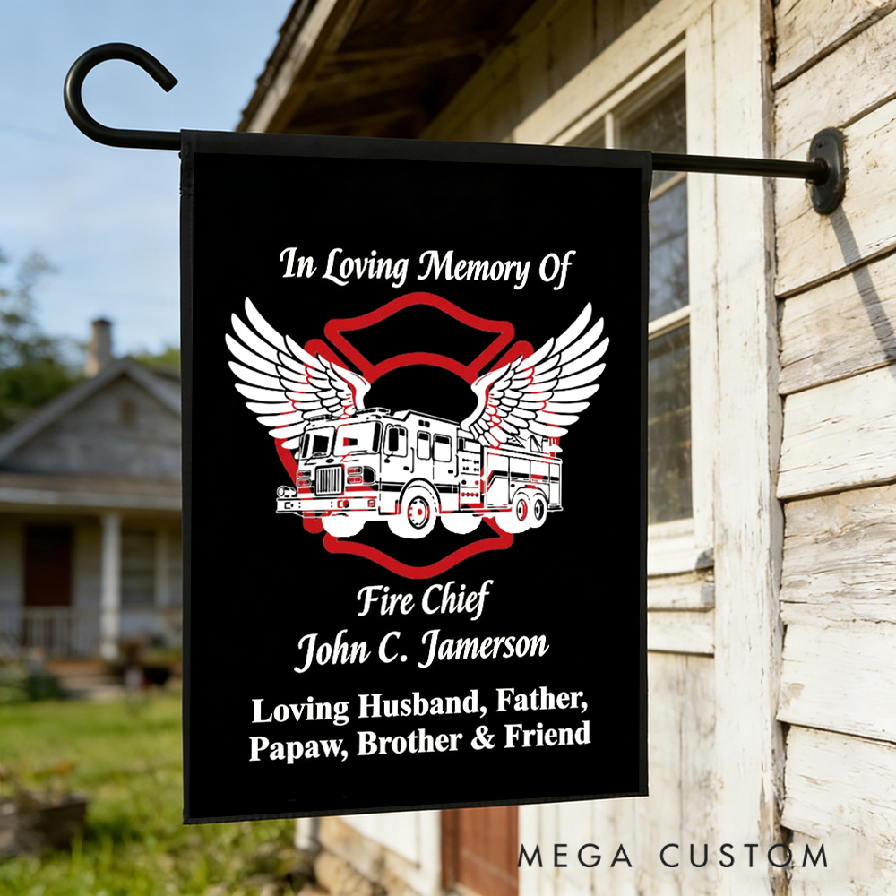 Personalized Firefighter Memorial Garden Flag Custom Tribute for Honoring Brave Heroes