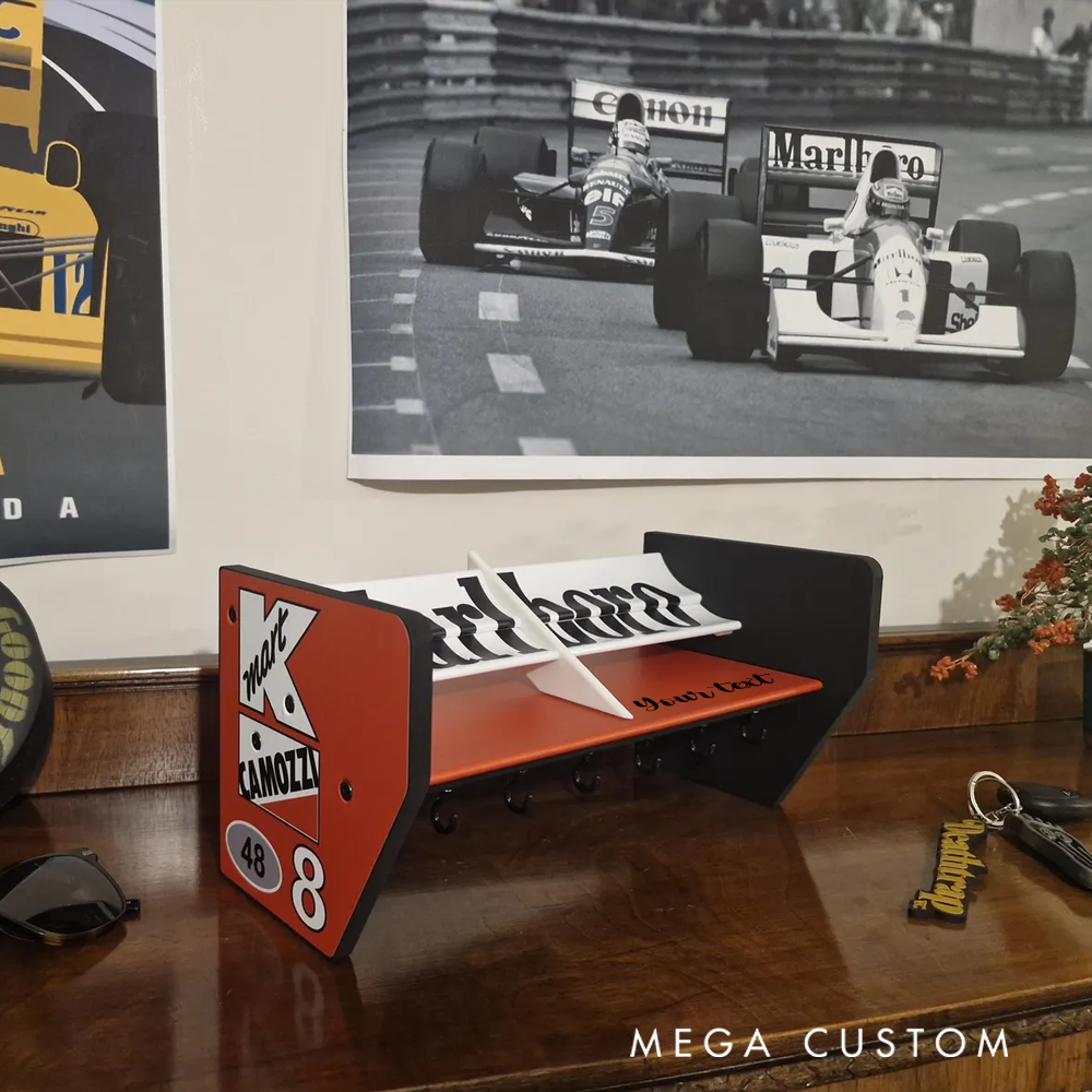 Personalized Racing Spoiler Wall Shelf and Key Holder Custom Rear Wing Organizer for Car Enthusiasts