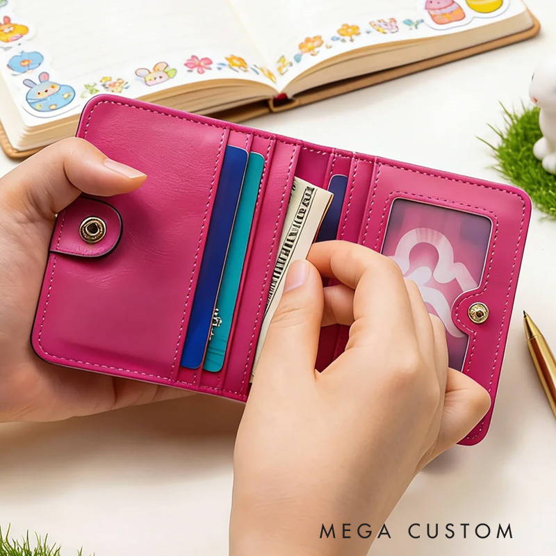 Personalized Easter Bunny Ears Initial PU Leather Wallet with Name Easter Gift for Girls