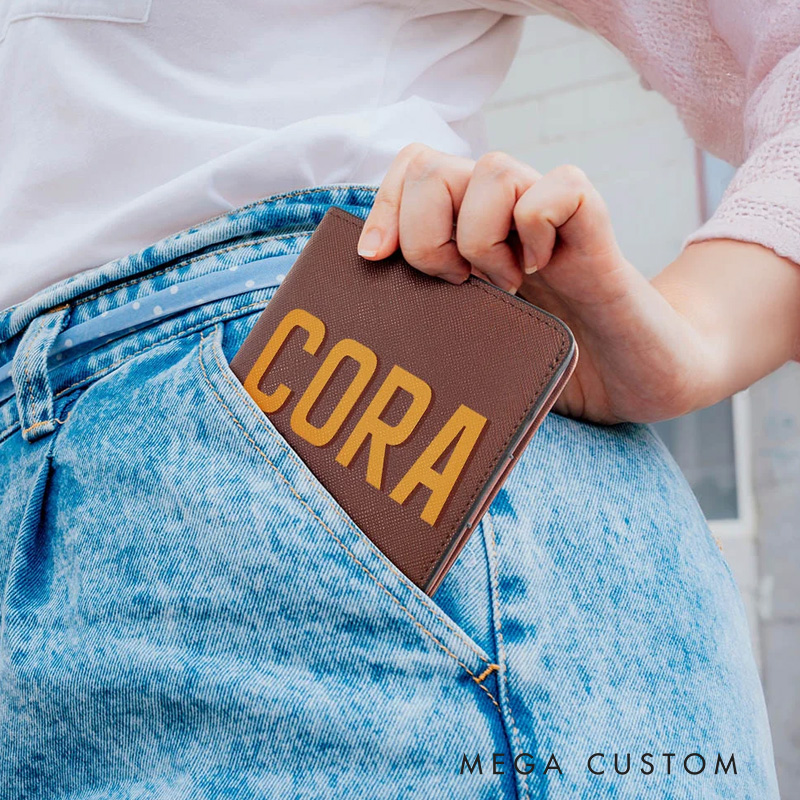 Personalized Shadow Name Leather Compact Bifold Pocket Wallet with Name Birthday Anniversary Gift for Women Girls