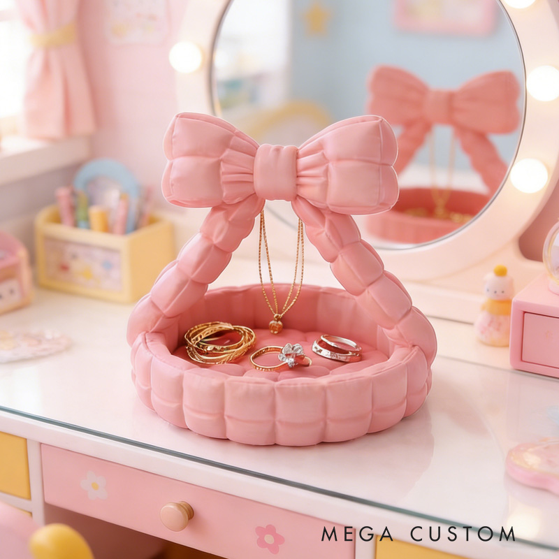 Bowknot Jewelry Holder Elegant 3D Printed Basket Shaped Organizer Perfect for Girls Dressing Table, Accessories, and Gift Decor