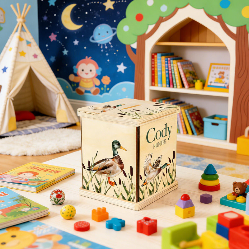 Personalized Woodland Duck Theme Name Wooden Money Box Nature Nursery Gift Keepsake for Kids Piggy Bank