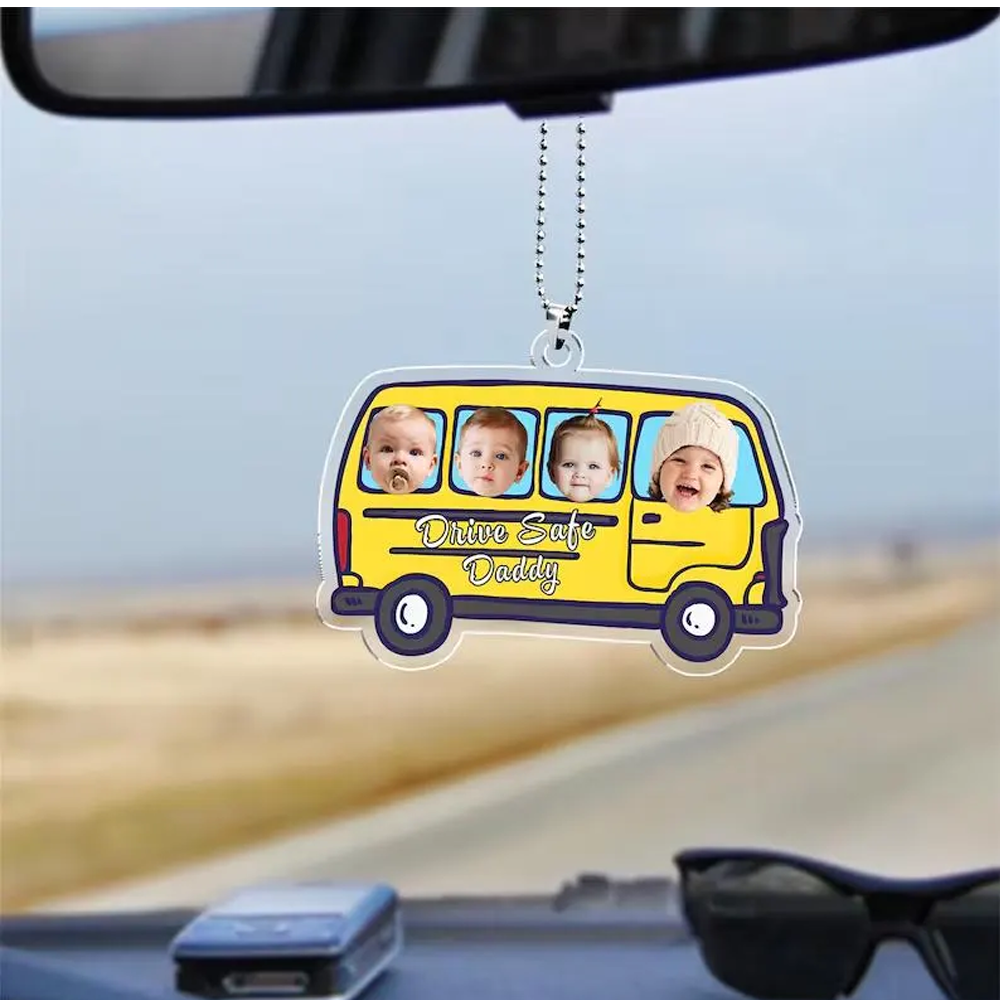 Personalized Car-Shaped Photo Keychain Drive Safe Hanging Ornament