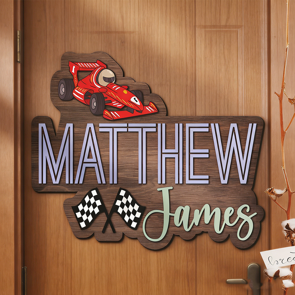 Personalized Racing Themed Acrylic Name Sign Custom Wall or Door Decor