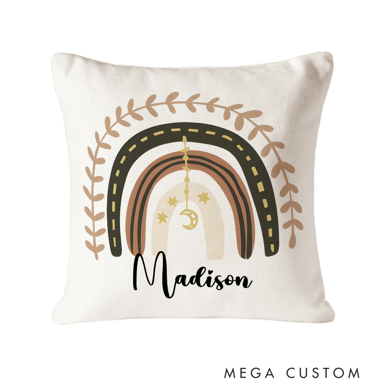 Personalized Leafy Rainbow Throw Pillows Highlighting Unique Leaf Details And Soft Colors Throw Pillows