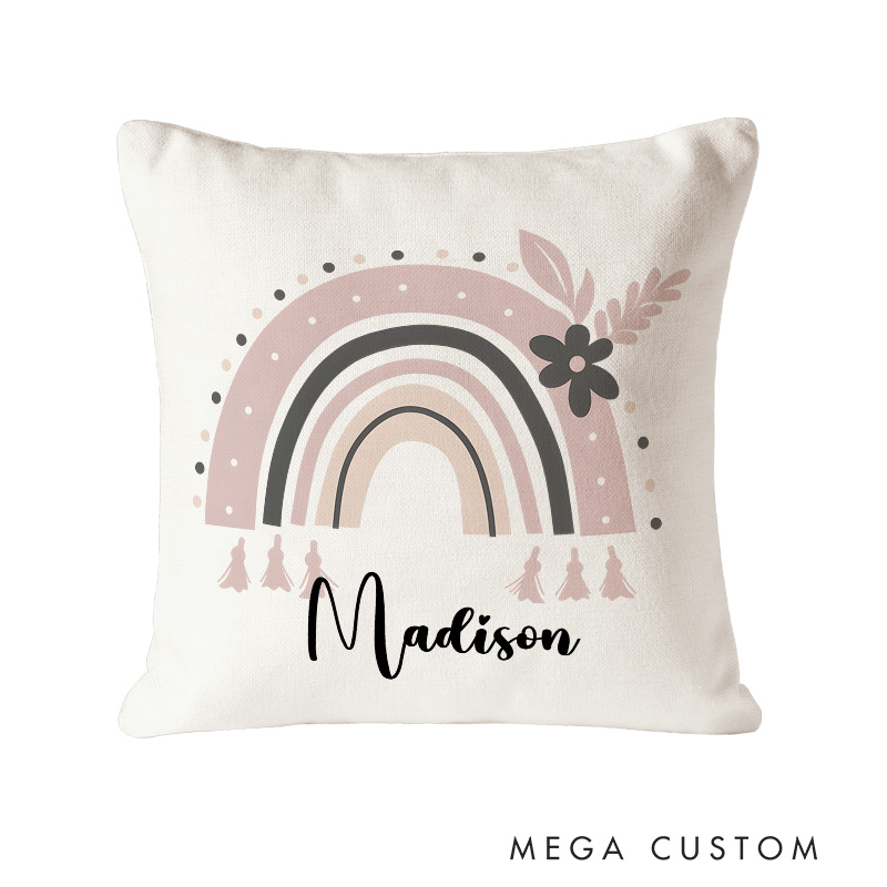 Personalized Floral Rainbow Throw Pillows Featuring Delicate Flowers And Playful Accents Throw Pillows