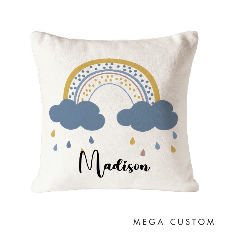 Personalized Cloud And Rainbow Throw Pillows Highlighting Cheerful Colors And Soft Clouds Throw Pillows