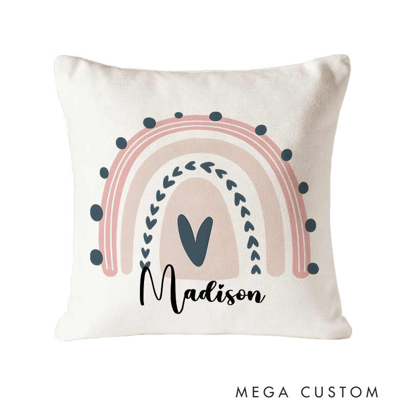 Personalized Heart Rainbow Throw Pillows Featuring A Simple Heart And Vibrant Rainbow Colors Throw Pillows