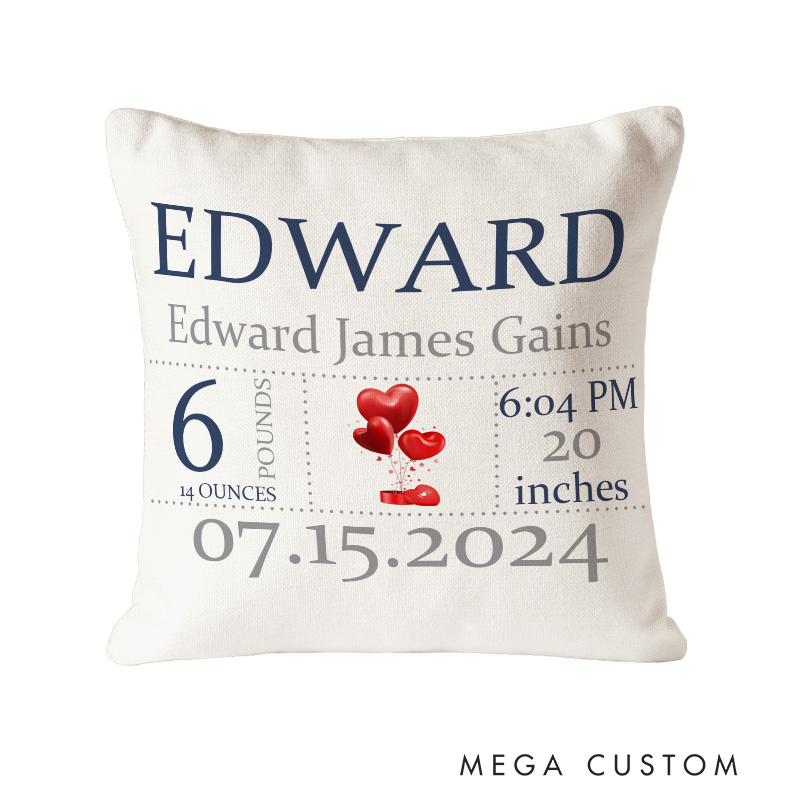 Personalized Minimalist Birth Stats Throw Pillows Featuring Baby's Name And Key Details Throw Pillows