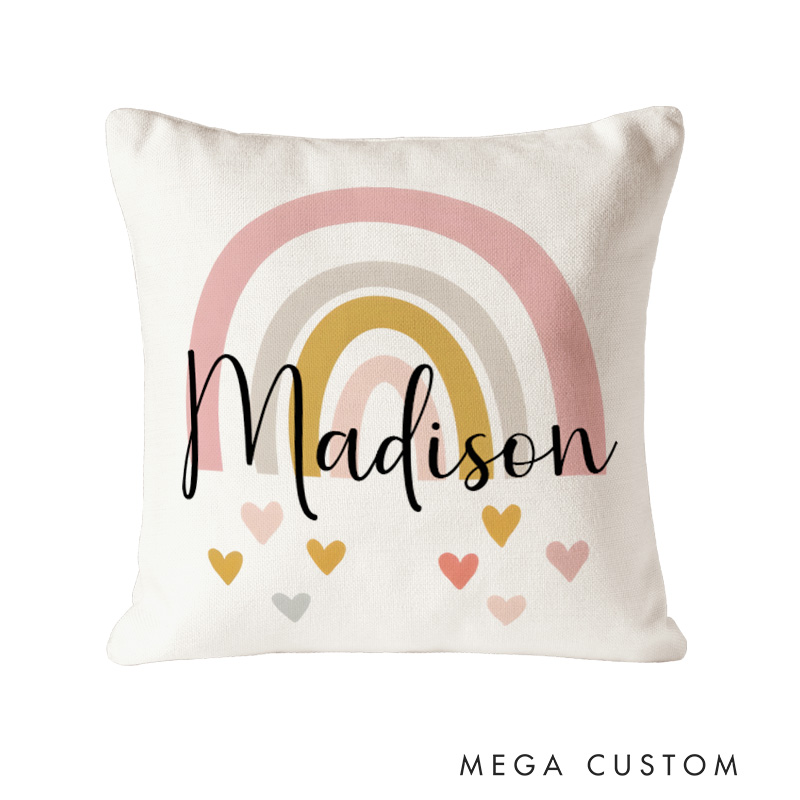 Personalized Heart Rainbow Throw Pillows Featuring Soft Colors And Playful Accents Throw Pillows