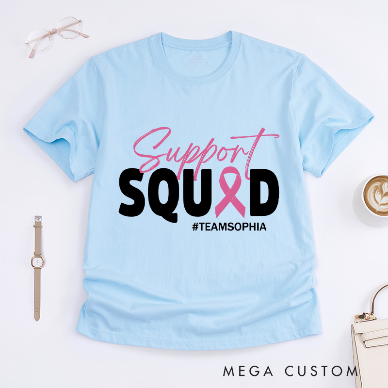 Personalized Breast Cancer Squad T-shirt featuring a warrior-themed design to honor and support those battling breast cancer.