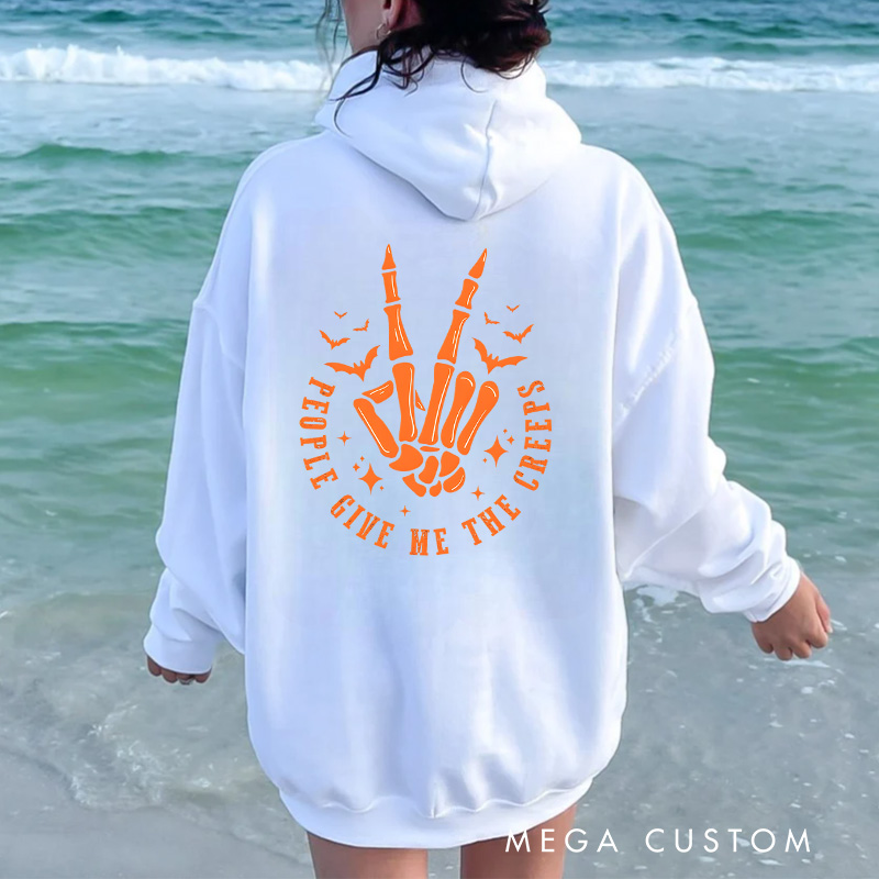Personalized Skeleton Hands with Pumpkin and Moon Halloween Night Vibes Hoodies