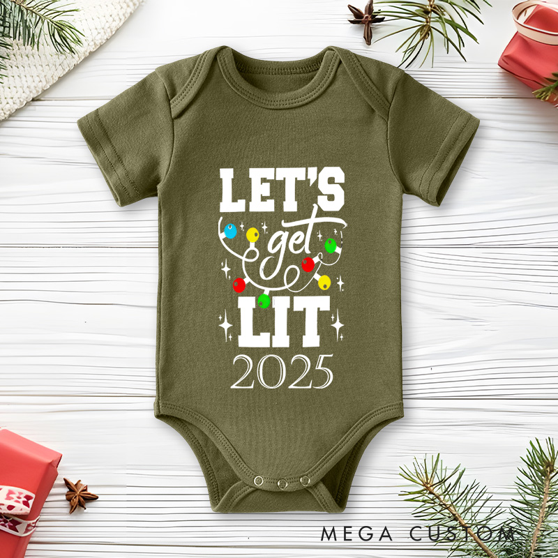 Personalized Let’s Get Lit Baby Onesie Perfect for Fun and Playful Holiday Celebrations Baby Onesie