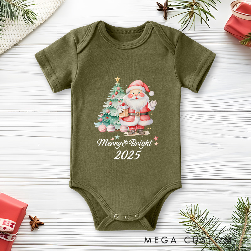 Personalized Merry and Bright Santa Baby Onesie Perfect for Adding Charm to Holiday Outfits Baby Onesie