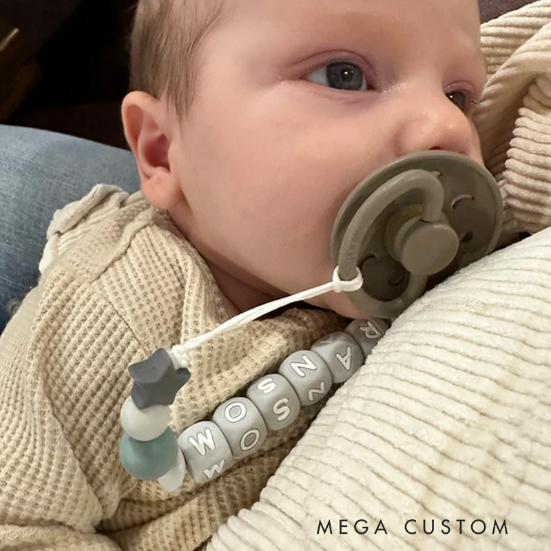 Personalized Baby Name Bead Soother Holders Pacifiers and Clips Funny Baby Gift
