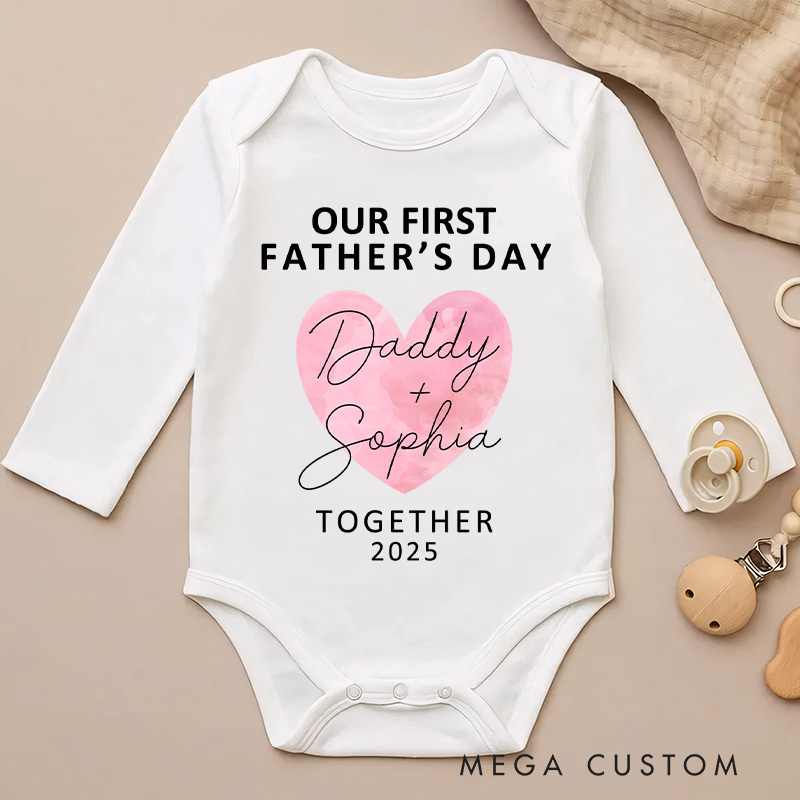 Personalized Heart and Script Artwork for First Father's Day with Daddy and Baby Baby Bodysuit